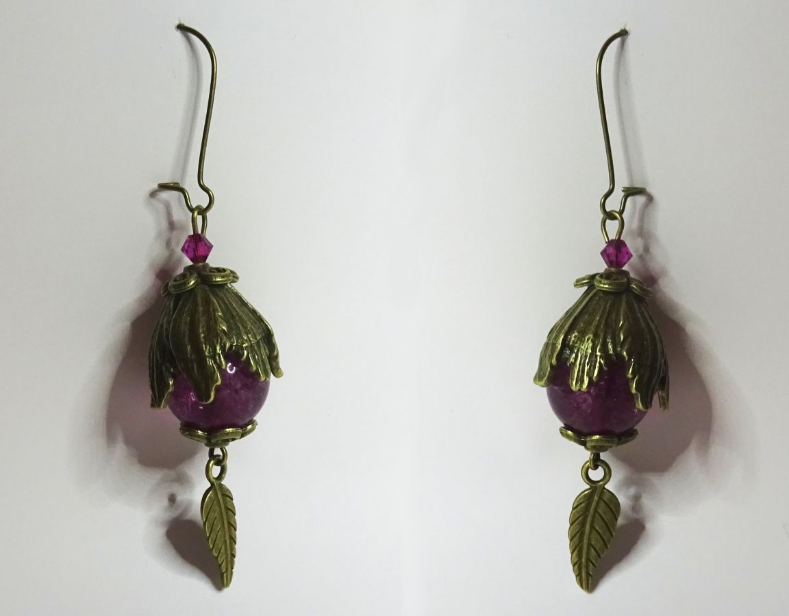 Pendientes Bohemios de Cuarzo Fucsia