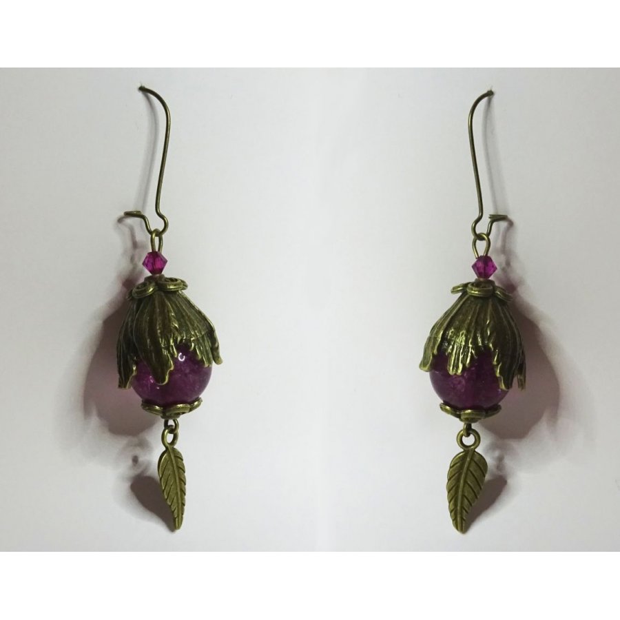 Pendientes Bohemios de Cuarzo Fucsia