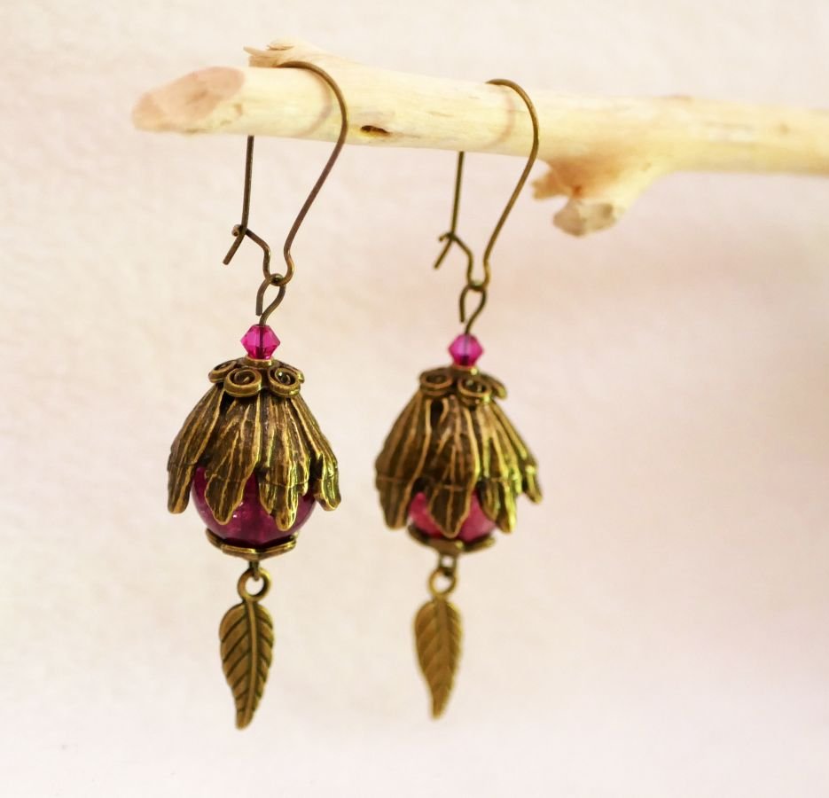 Pendientes Bohemios de Cuarzo Fucsia