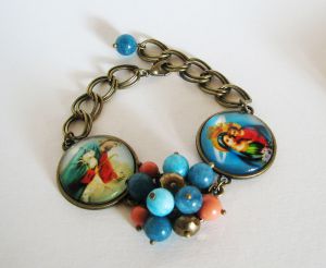 Pulsera de cabujones de Jesús y María con cadena