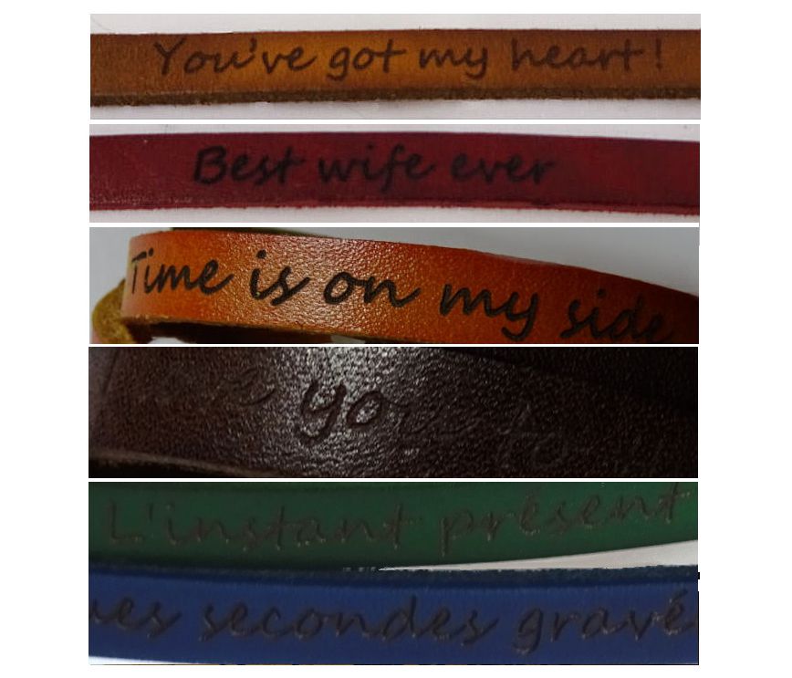 Bracelet cuir grav&eacute; personnalis&eacute; avec pr&eacute;noms