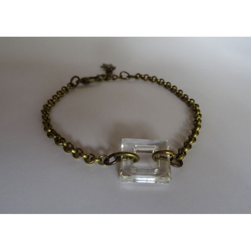 Pulsera cadena bronce Cuadrado Cristal