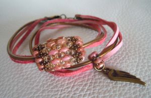 Pulsera Saipan doble vuelta cuero rosa 