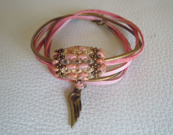 Pulsera Saipan doble vuelta cuero rosa 