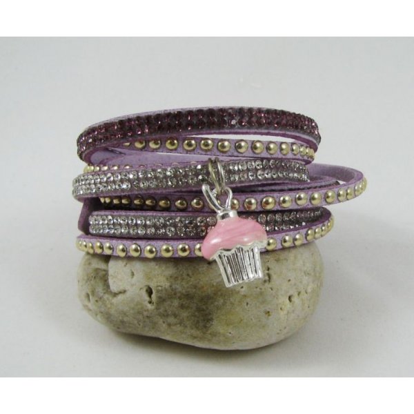 Bracelet manchette suédine strass Lilas  Muffin gourmand