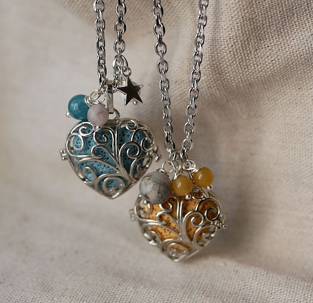 Collar colgante Caja coraz&oacute;n con piedra de lava color a elegir Regalo San Valent&iacute;n