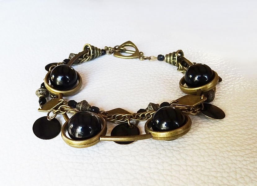 Kit de pulsera de 3 filas Negro y bronce