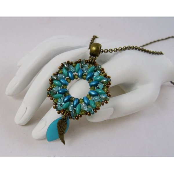 Pendentif en perles Livelove vert turquoise sur chaîne