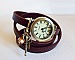 Montre triple cuir Marron Cl&eacute;s et perle Cristal