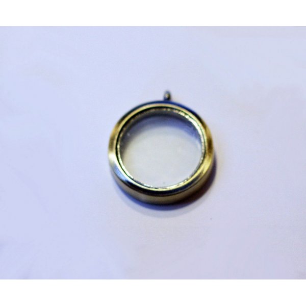 Medall&oacute;n caja de cristal Bronce dorado 30 mm colgante tesoro